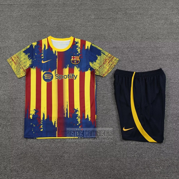 Chandal del Barcelona Manga Corta 2023-2024 Amarillo y Azul - Pantalon Corto